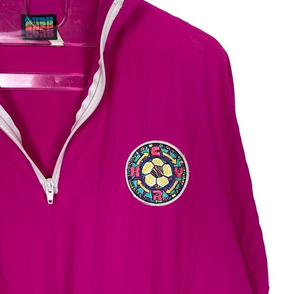 Vintage 90s Cyrk Windbreaker Anorak Jacket Medium Hot Pink Soccer Patch 1/4 Zip - Picture 2 of 7